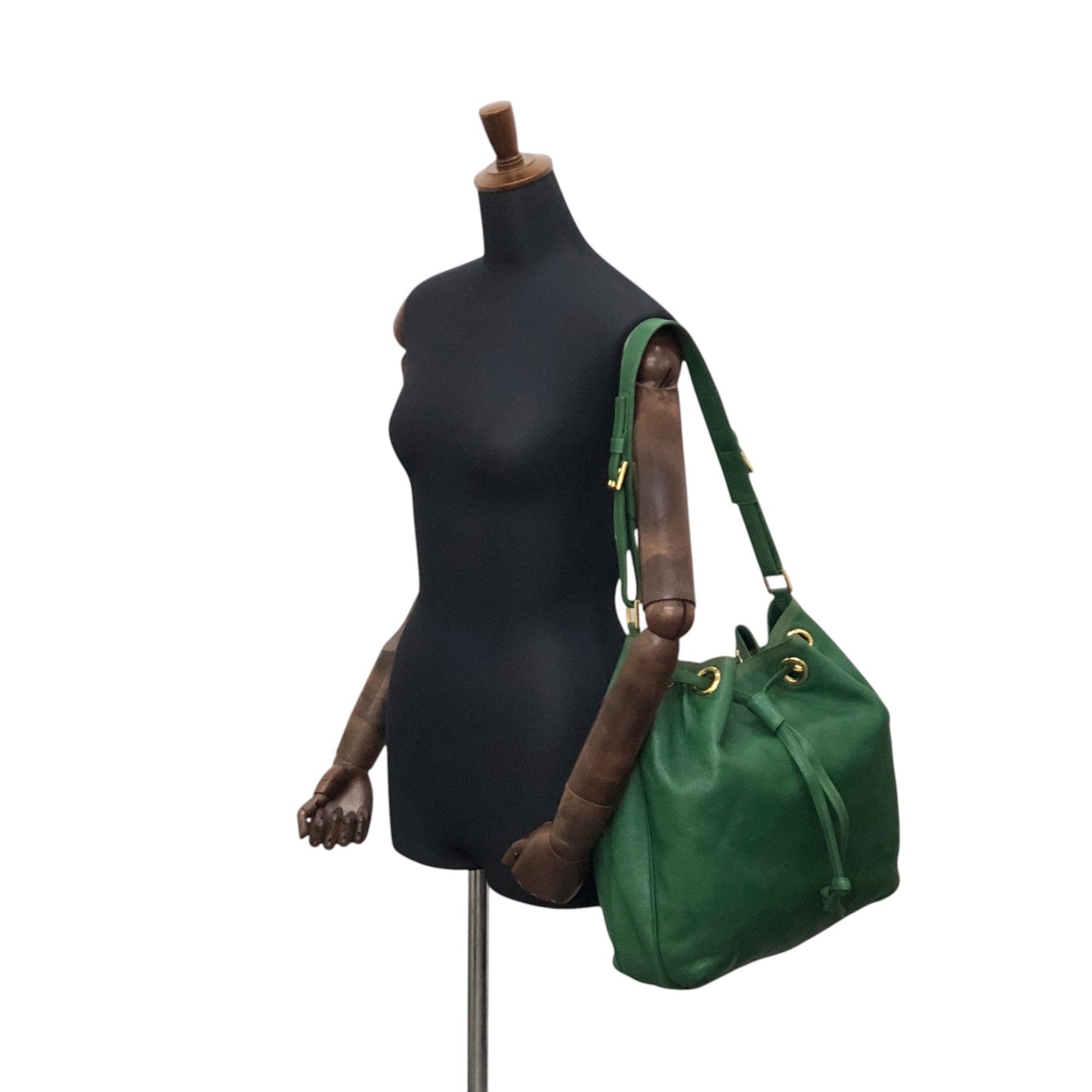 LOEWE Anagram Drawstring Shoulder bag Green Vintage 4p76em