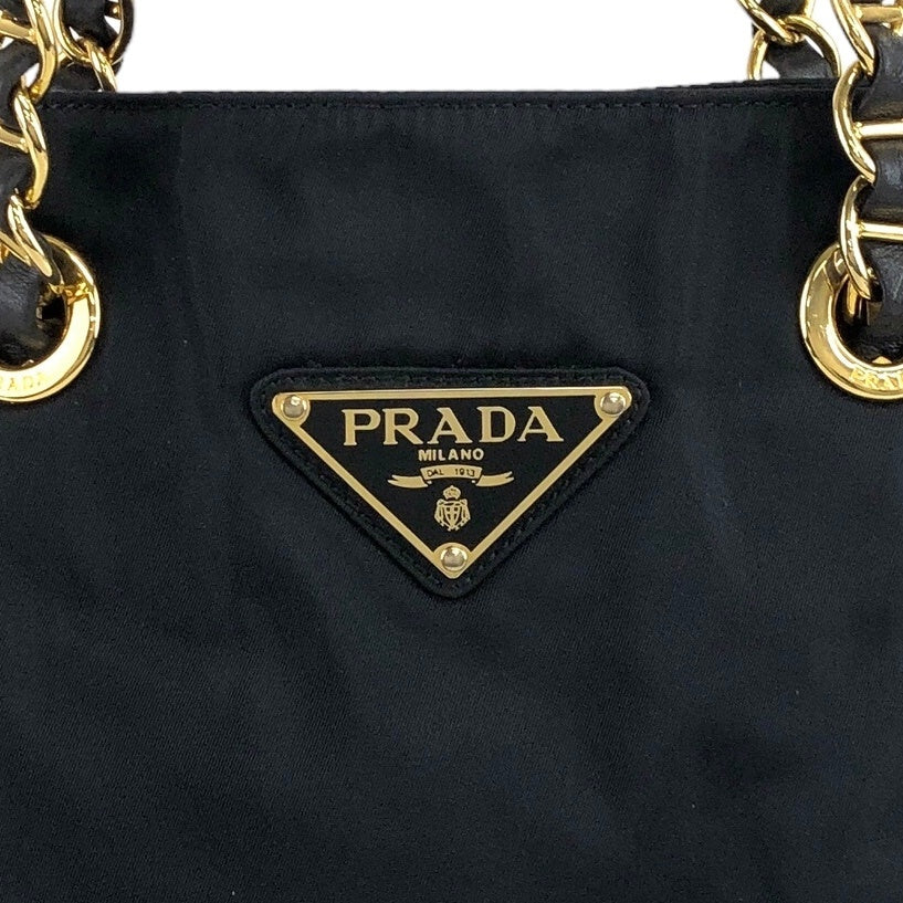 PRADA Triangle Logo Chain Shoulder bag Black Vintage z3k6p8