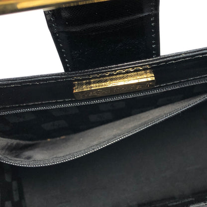 Yves Saint Laurent Logo Metal Bar Handle Leather Handbag Black Vintage vgabsa