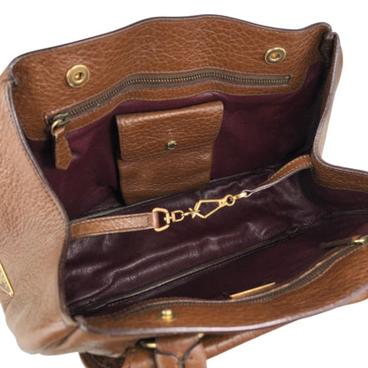 PRADA Triangle Logo Front Buckle Handbag Boston bag Brown Vintage v46bhc