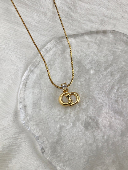 Christian Dior CD Logo Necklace Gold Vintage fjduai