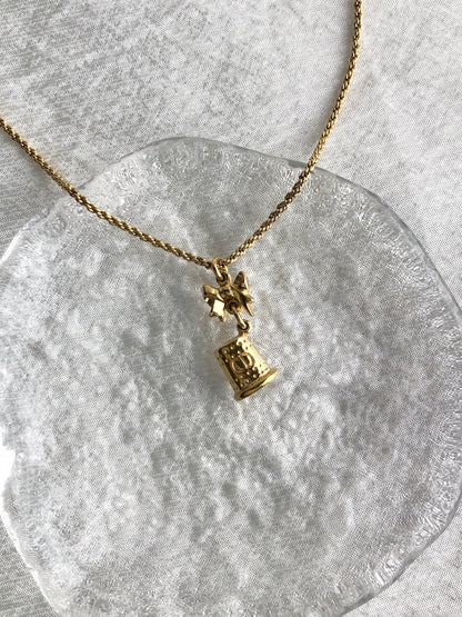 Christian Dior CD Logo Ribbon Motif Necklace Gold Vintage xyjgu5