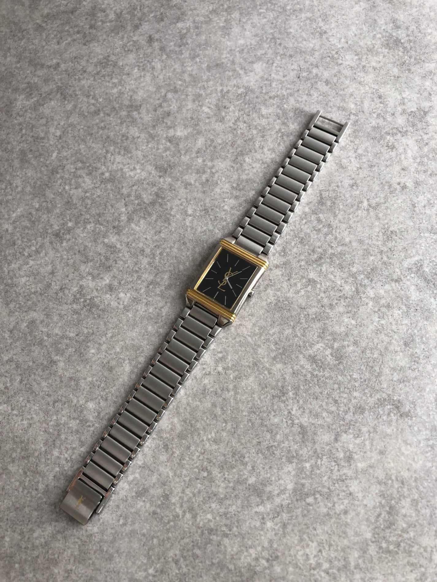 Yves Saint Laurent YSL Logo Quartz Watch Silver×Gold 5421-H04724 Vintage syzsmm