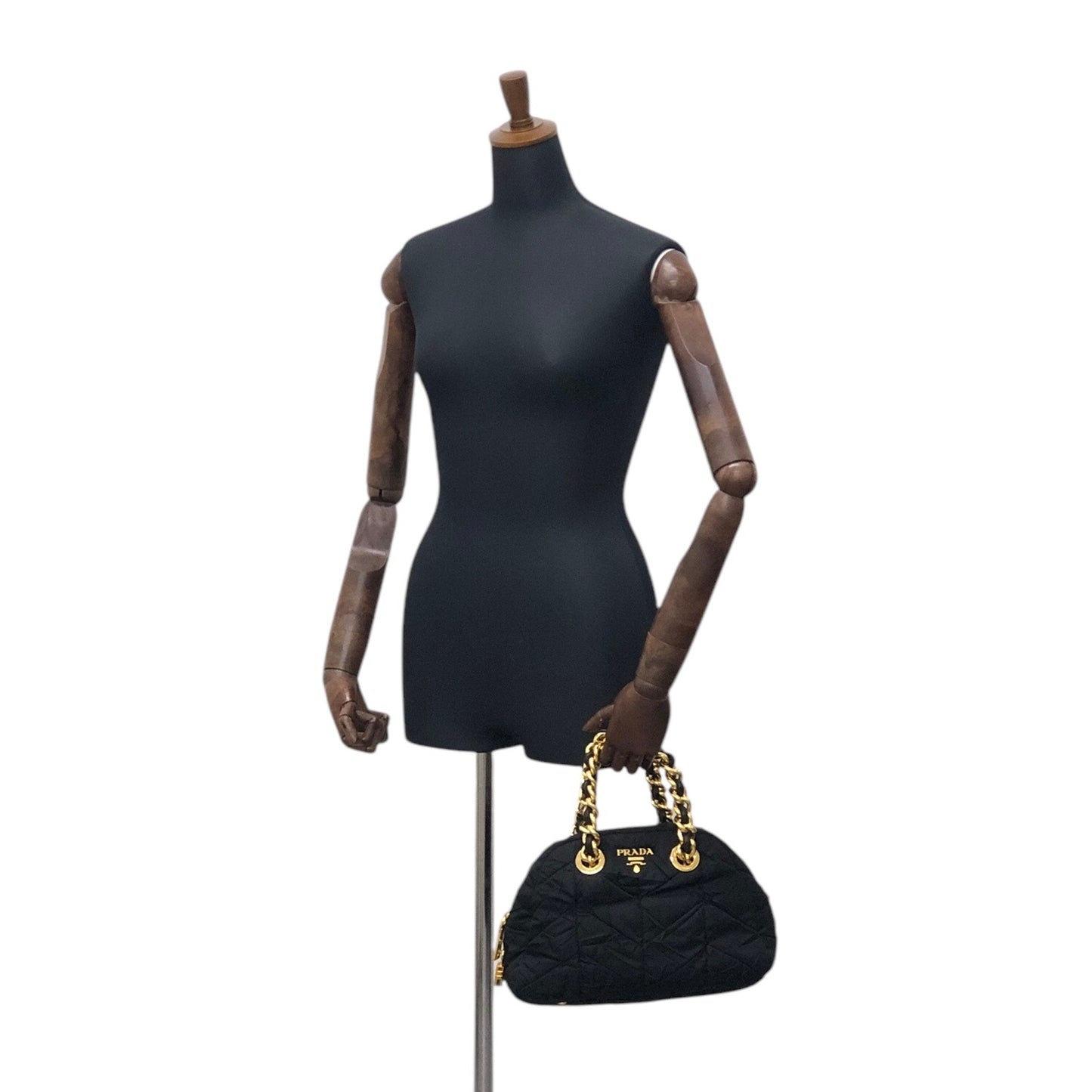 PRADA Logo Chain Handbag Black Vintage bruewc