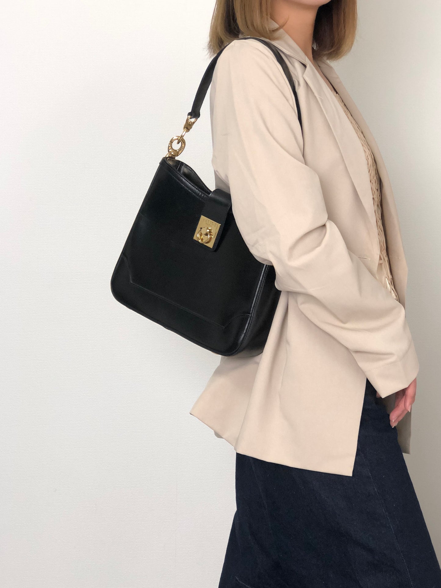 CELINE Gancini Shoulder bag Black Vintage t5y5fb