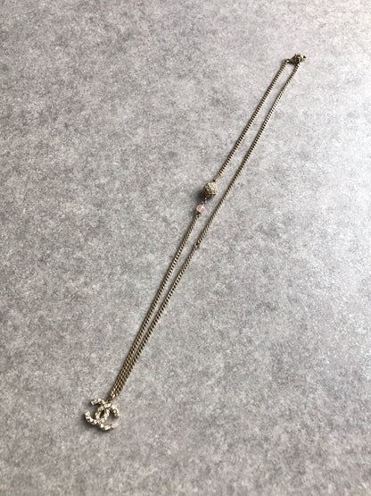 CHANEL Coco Mark Stone Necklace Gold Vintage 5wtxvp