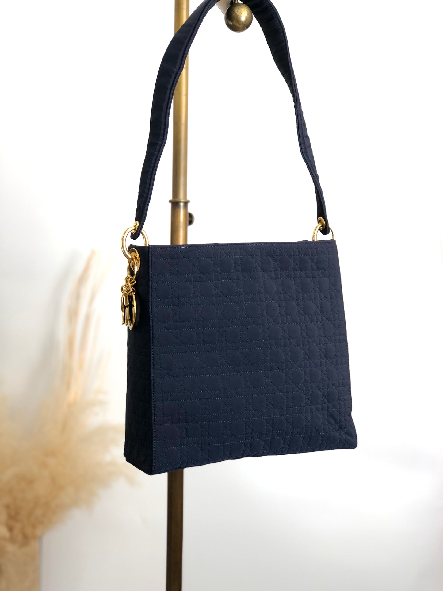 Christian Dior Cannage CD Logo Charm Shoulder bag Hobobag Navy Vintage 55p7w6