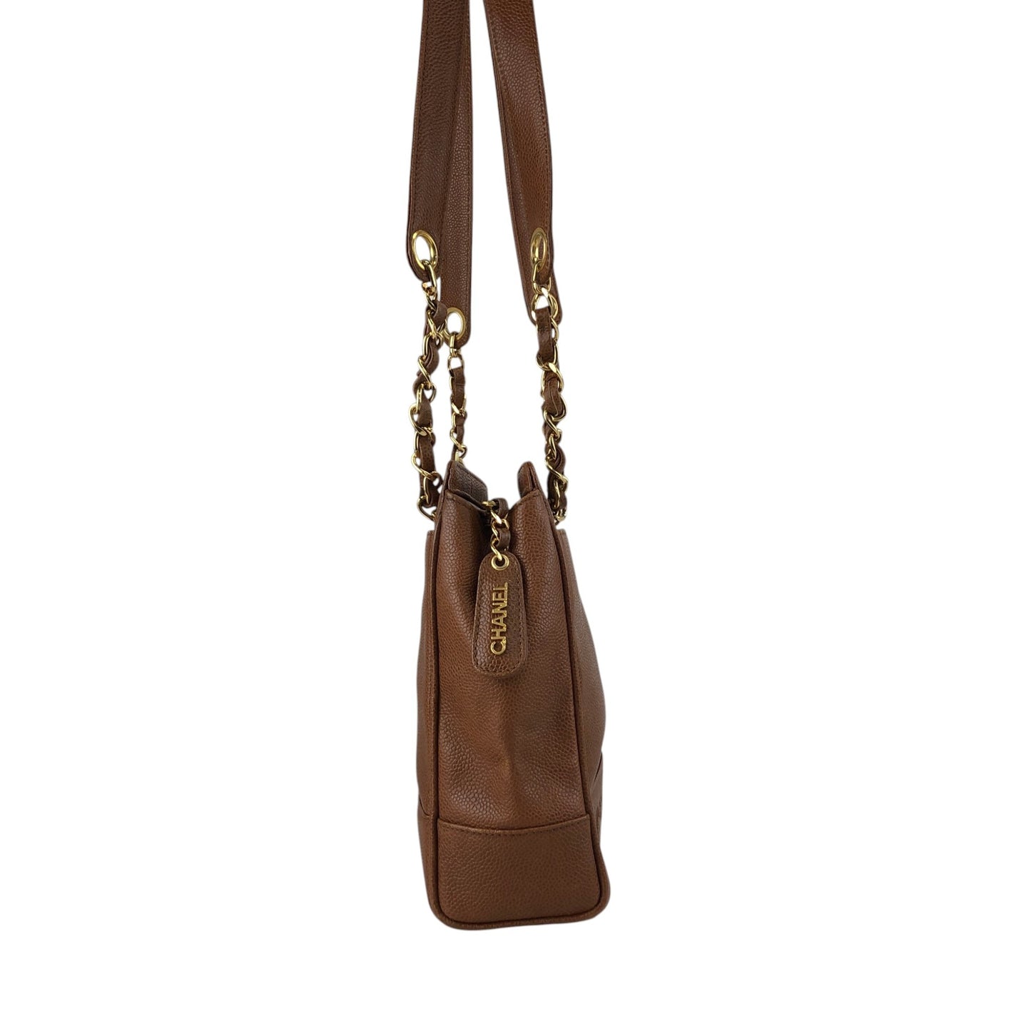 CHANEL Logo Shoulder bag Brown Vintage xufczz