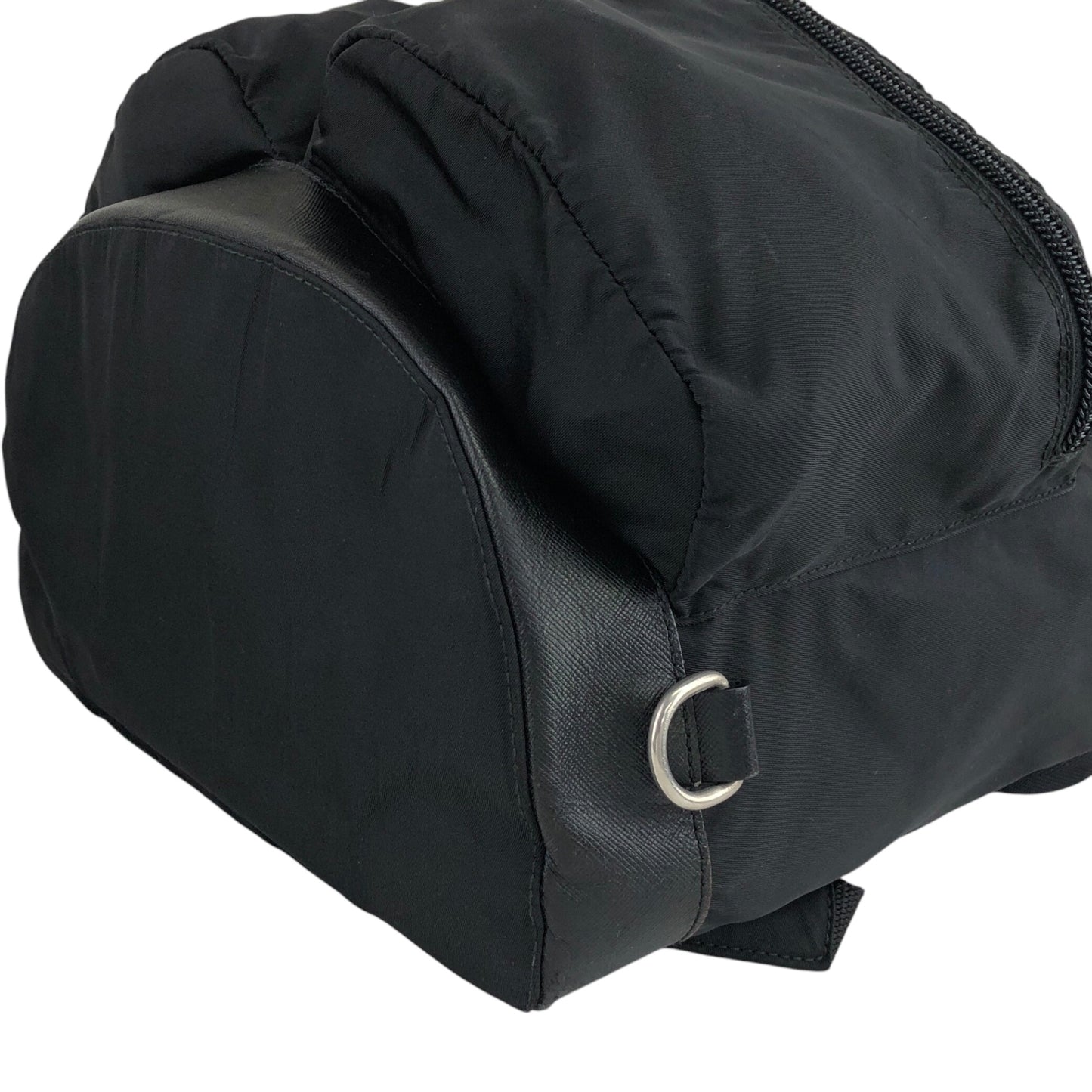PRADA Triangle Logo Front Belt Double Pocket Backpack Black Vintage 7wppf4