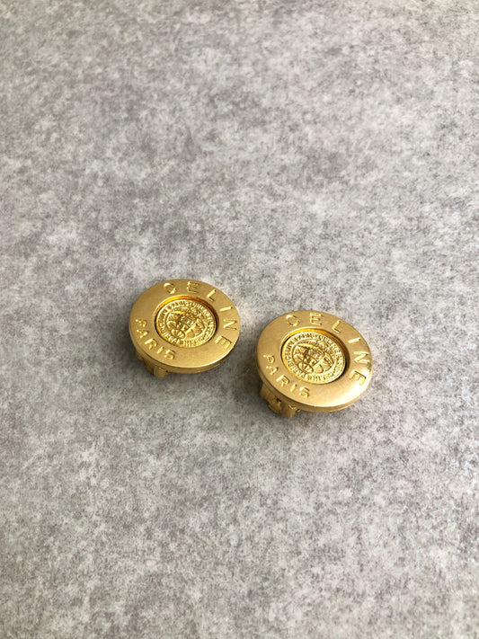 CELINE Logo Circle Earrings Gold Vintage ephg5y