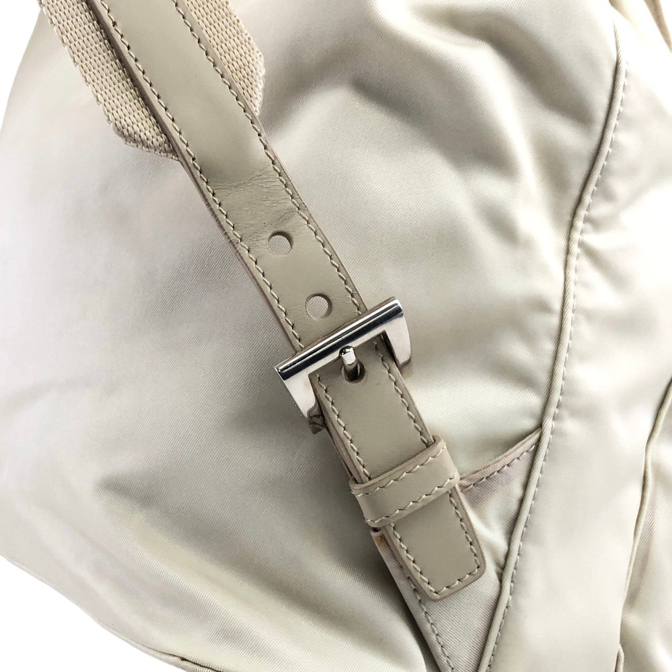 PRADA Triangle Logo Double Pocket Nylon Backpack Ivory Vintage heratz