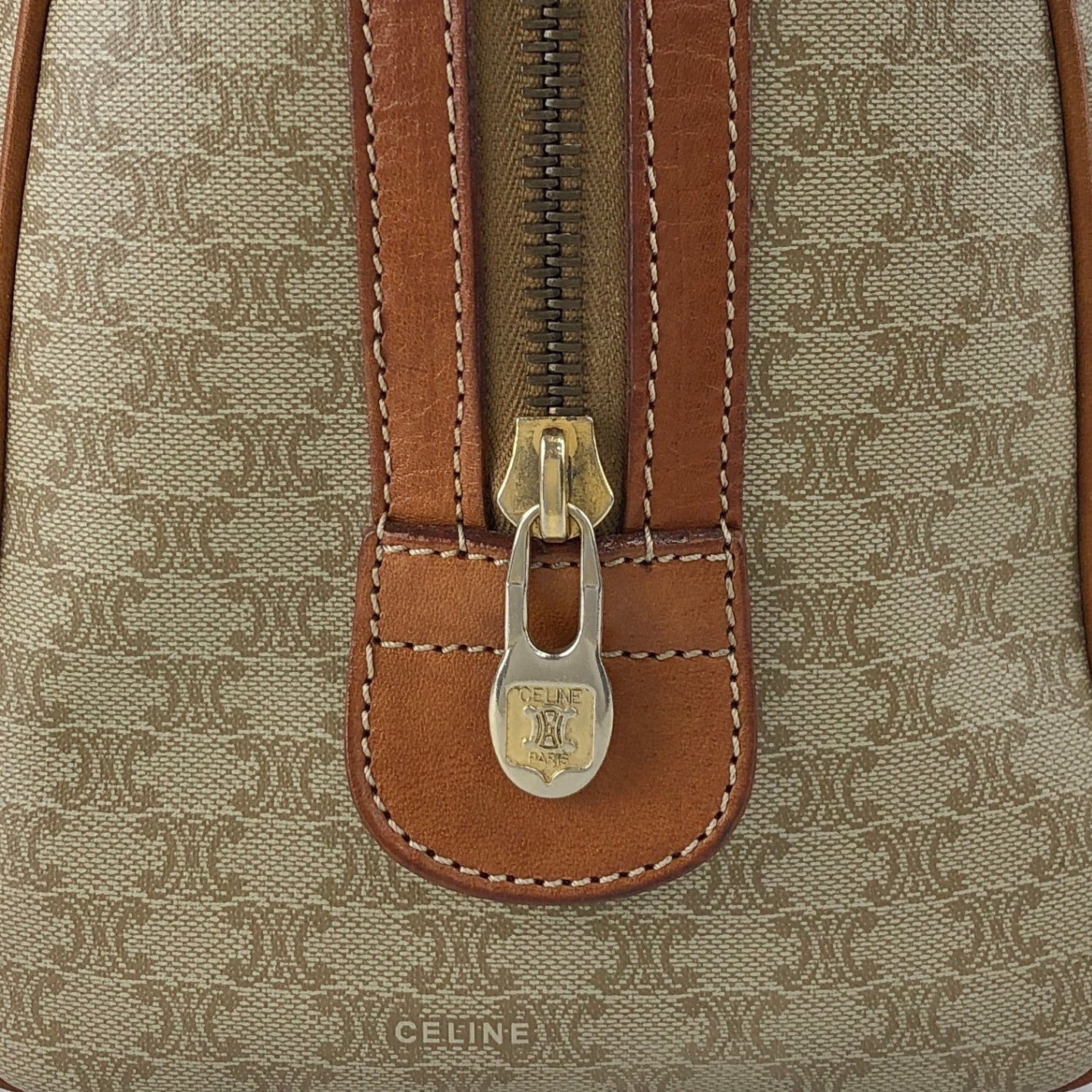 CELINE Macadam Blason Two-way Small Boston bag Shoulder bag Beige Vintage ppn4pg