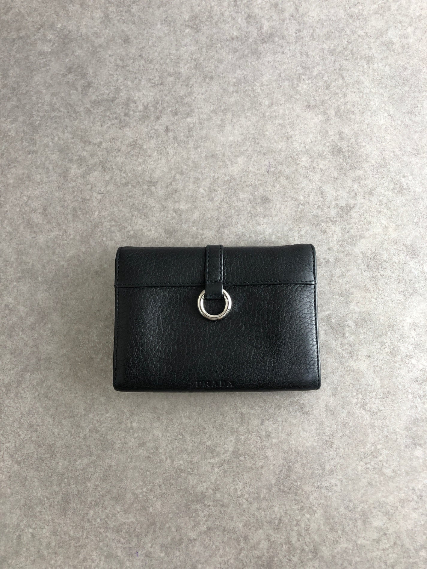PRADA Buckle Motif Folded Wallet Black Vintage k574bi
