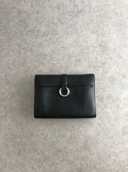 PRADA Buckle Motif Folded Wallet Black Vintage k574bi