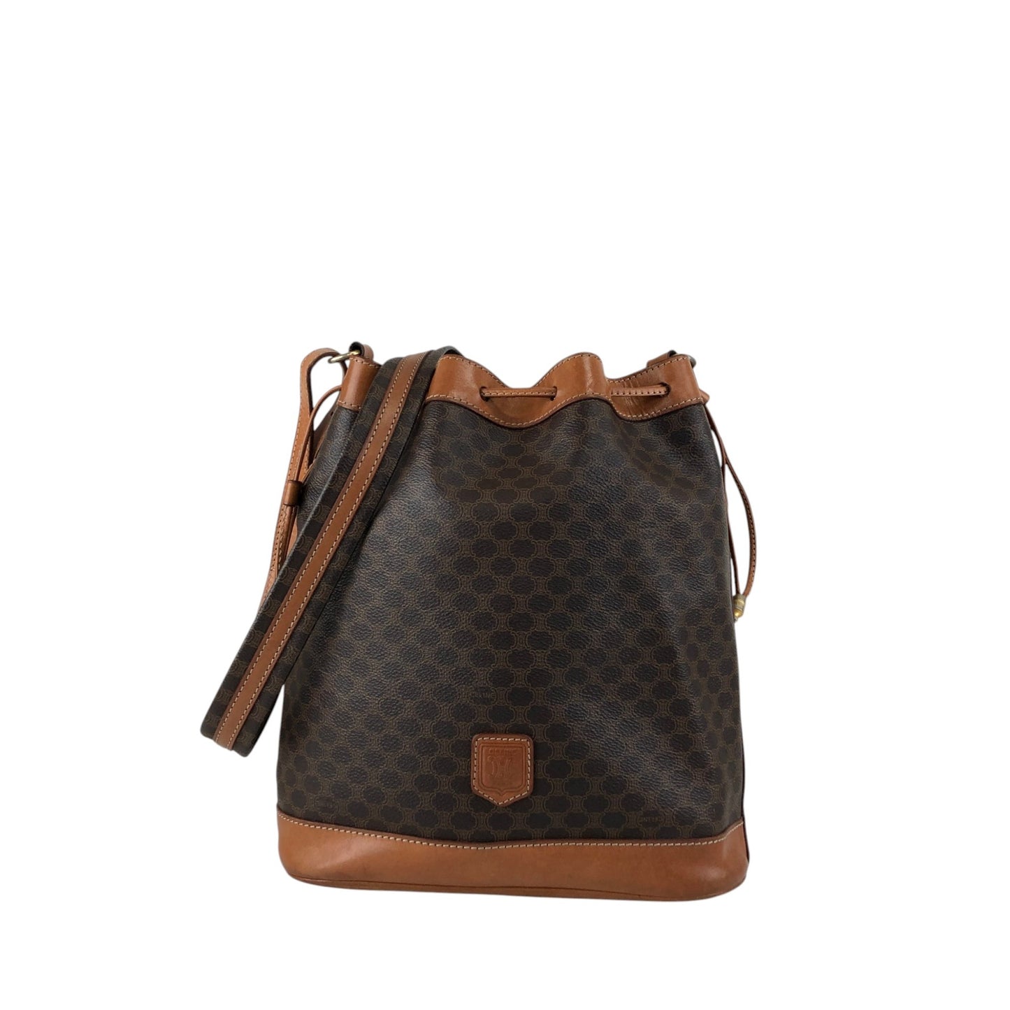CELINE Macadam Blason Drawstring Shoulder bag Brown Vintage 8s5hbf