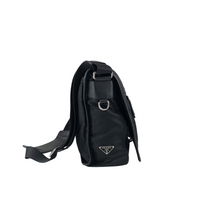 PRADA Tessuto Triangle Logo Front Buckle Shoulder bag Black Vintage 2arab2