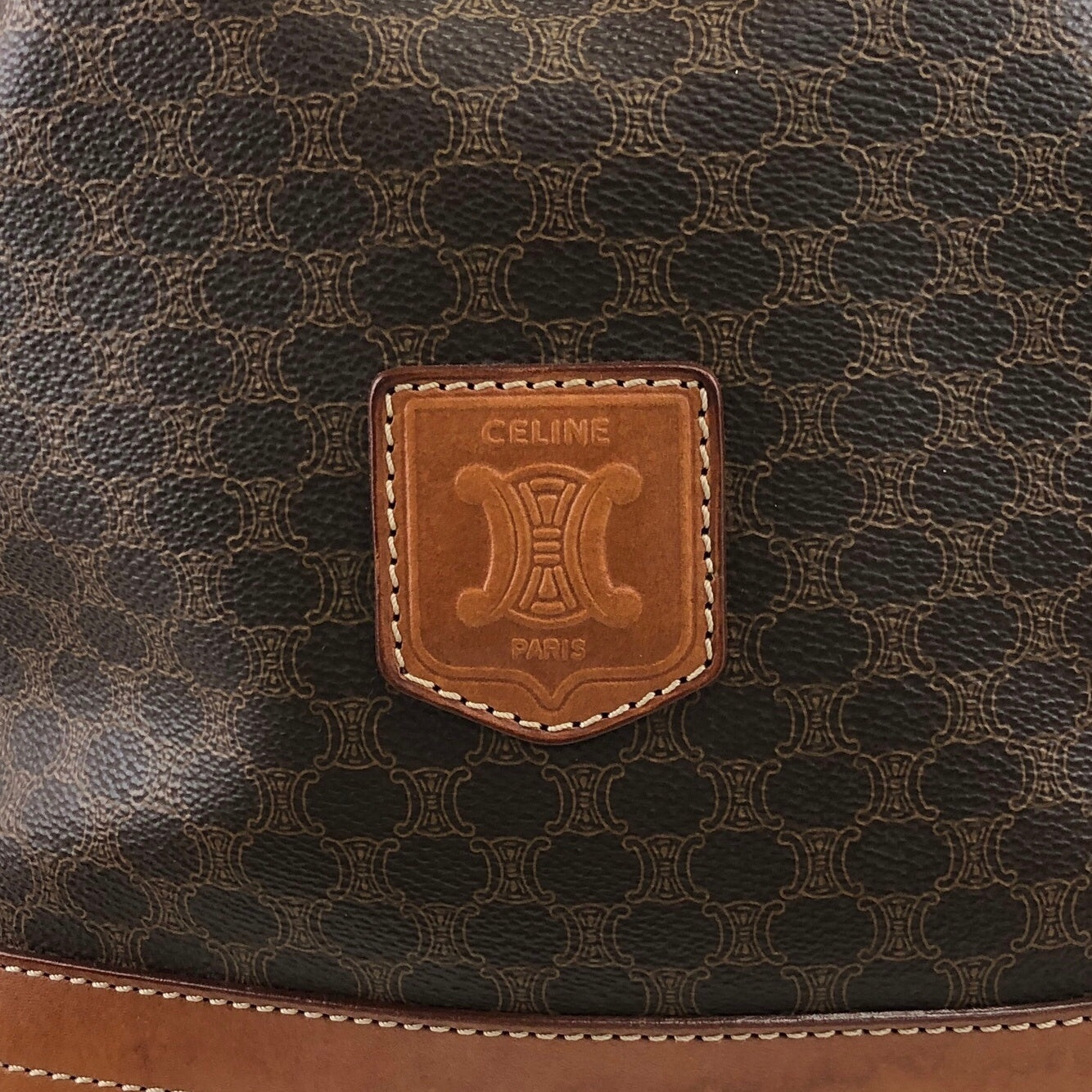 CELINE Macadam Blason Drawstring Shoulder bag Brown Vintage e8wkxg