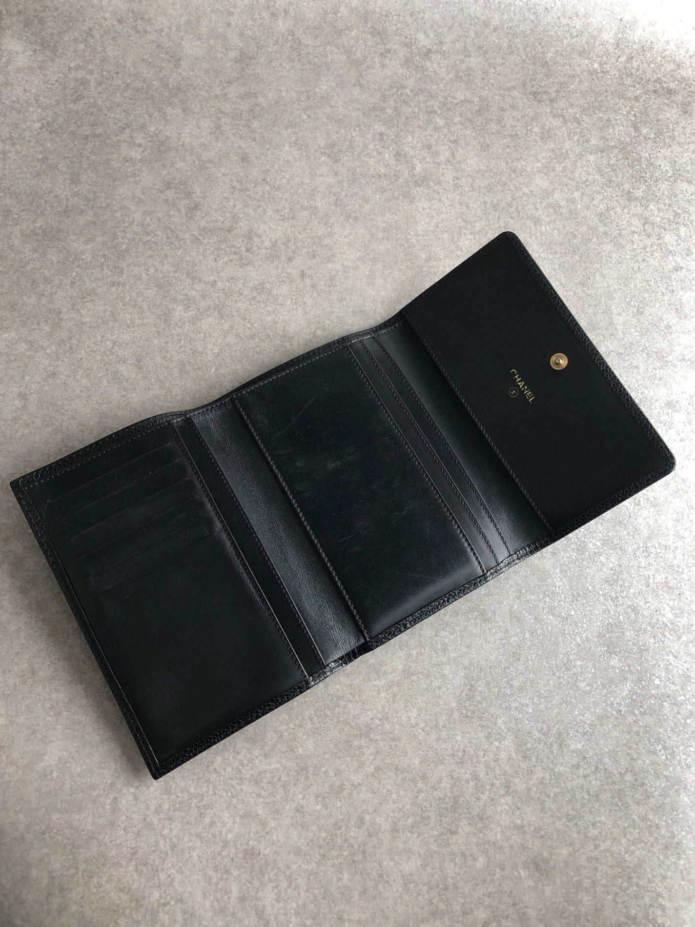 CHANEL Coco Mark Trifold Wallet Black Vintage xntxxj