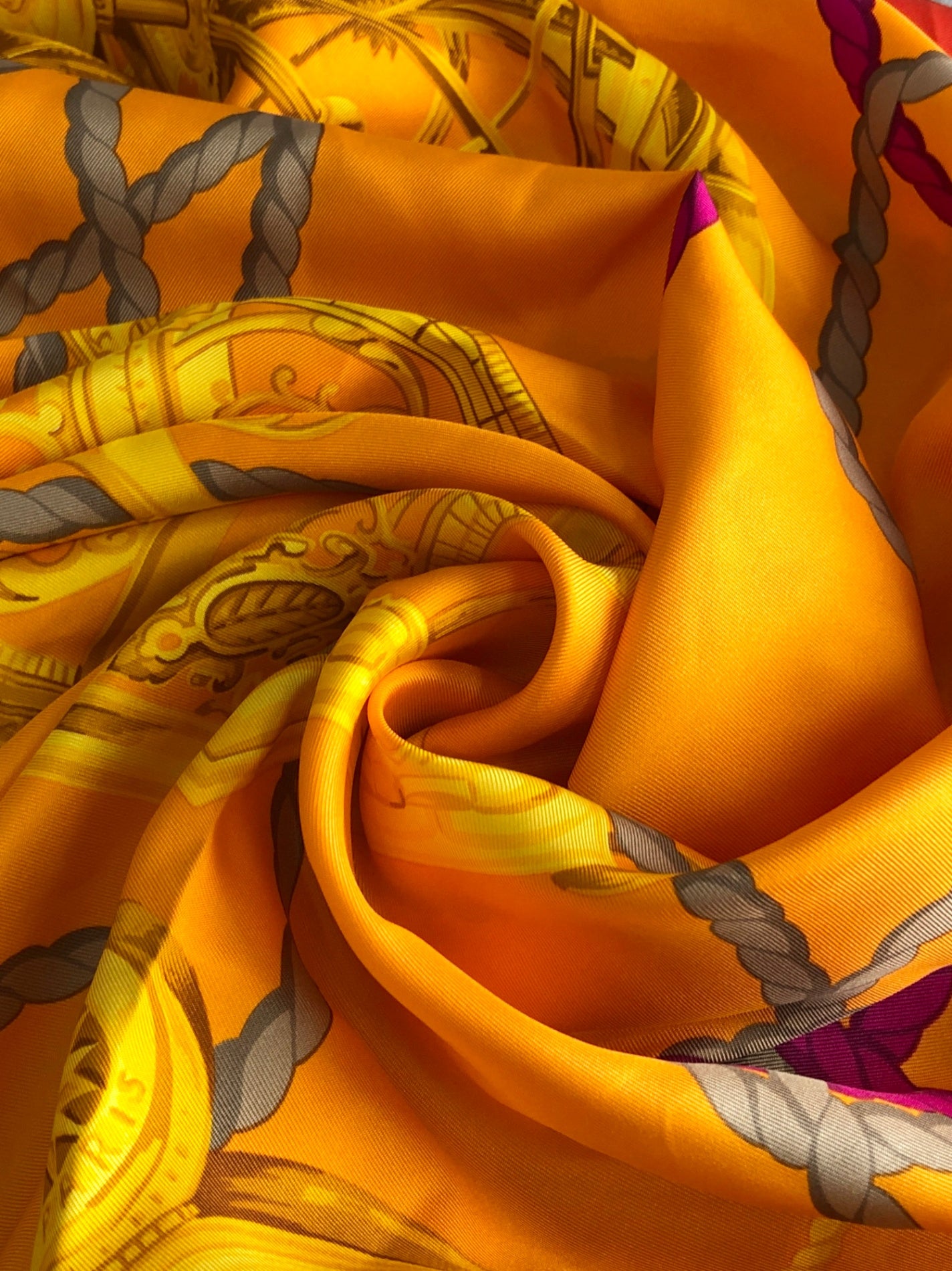 CELINE Circle Logo Silk Scarf Orange Vintage scpa34
