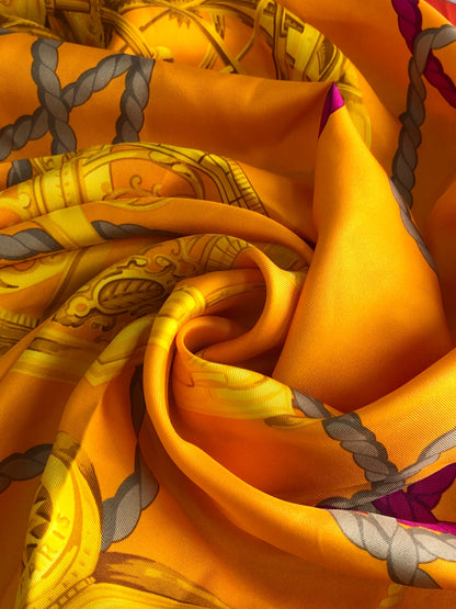 CELINE Circle Logo Silk Scarf Orange Vintage scpa34