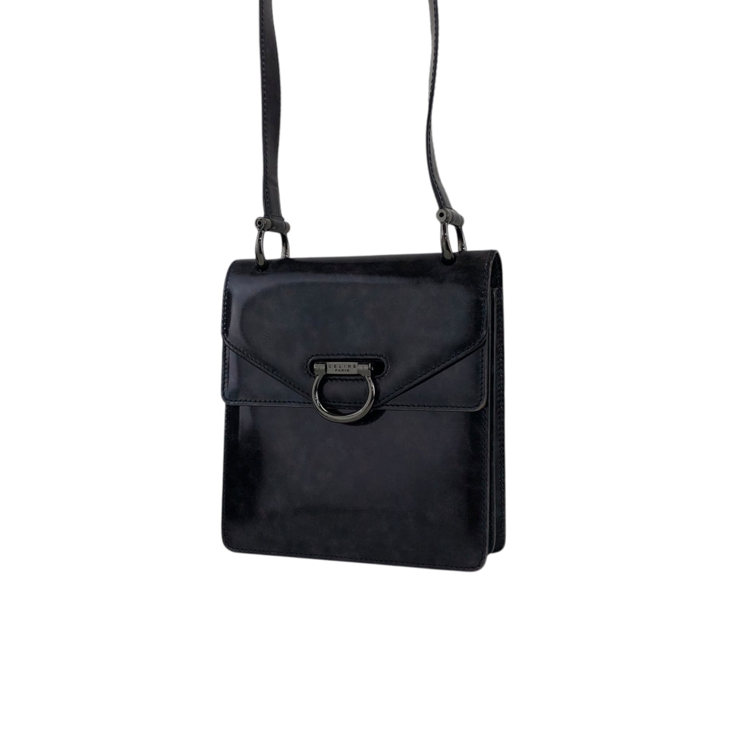 CELINE Gancini Double Flap Shoulder bag Purple Vintage m53hi7
