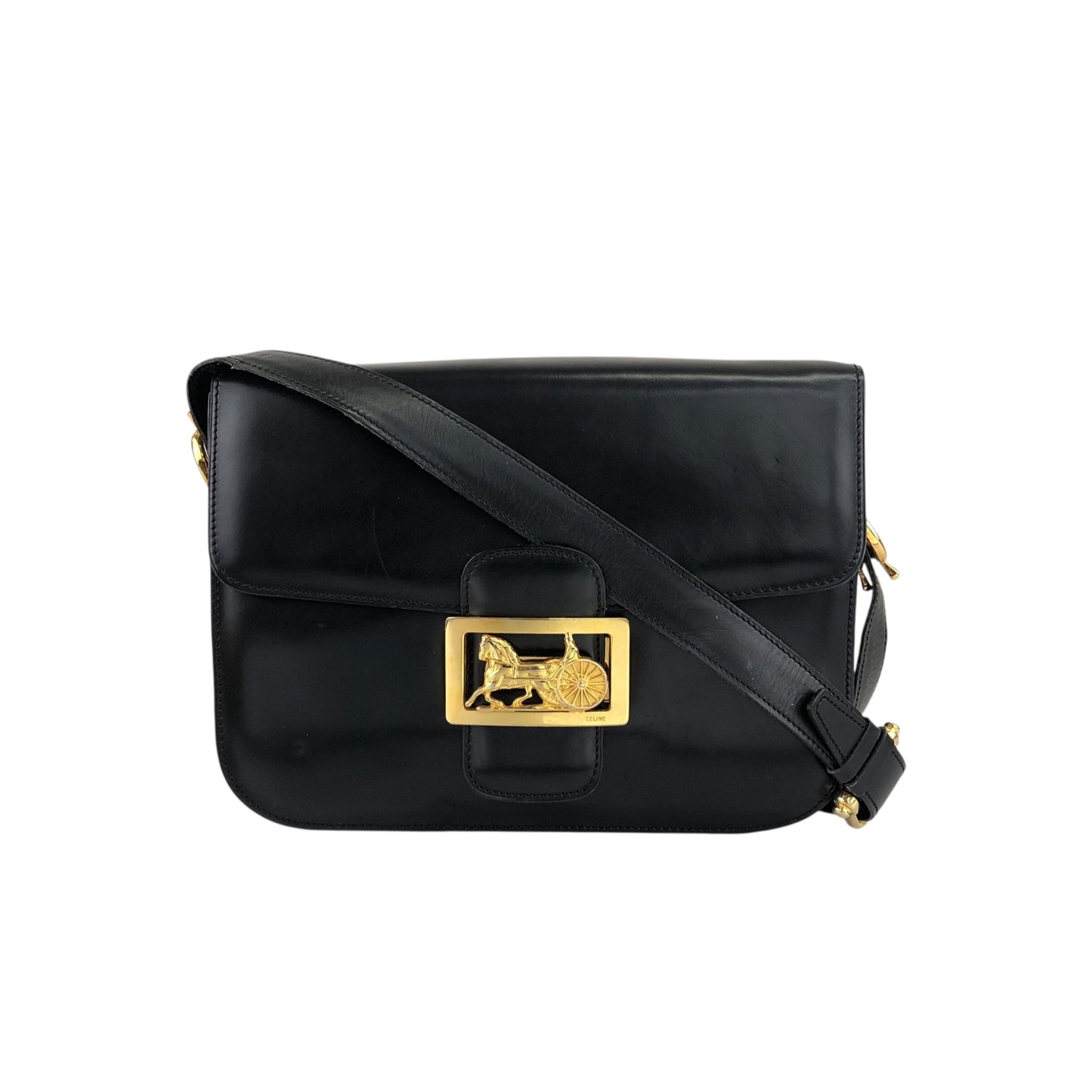 CELINE Horse Carriage Shoulder bag Black Vintage rfmfw6