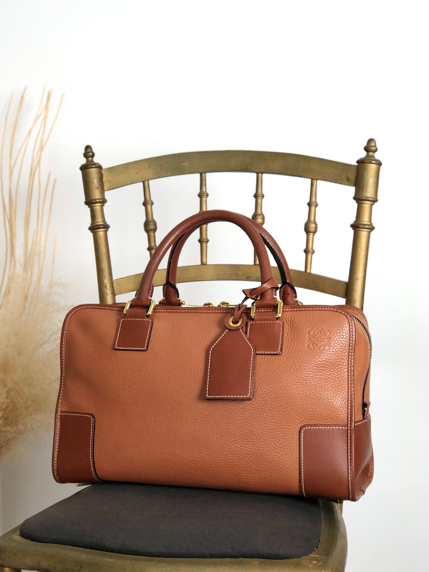 LOEWE Amazona36 Anagram Handbag Boston bag PinkBrown Vintage 2x2n6u