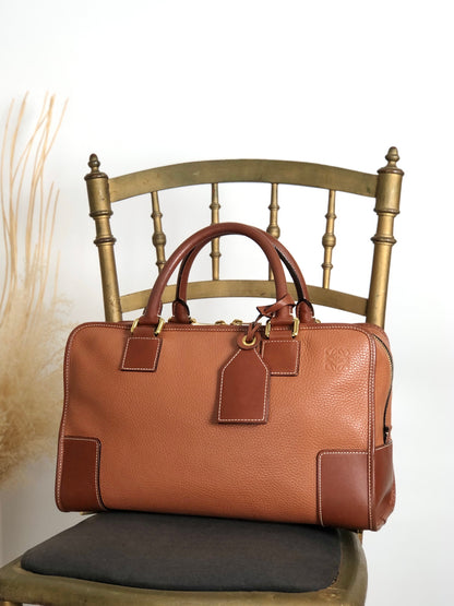LOEWE Amazona36 Anagram Handbag Boston bag PinkBrown Vintage 2x2n6u