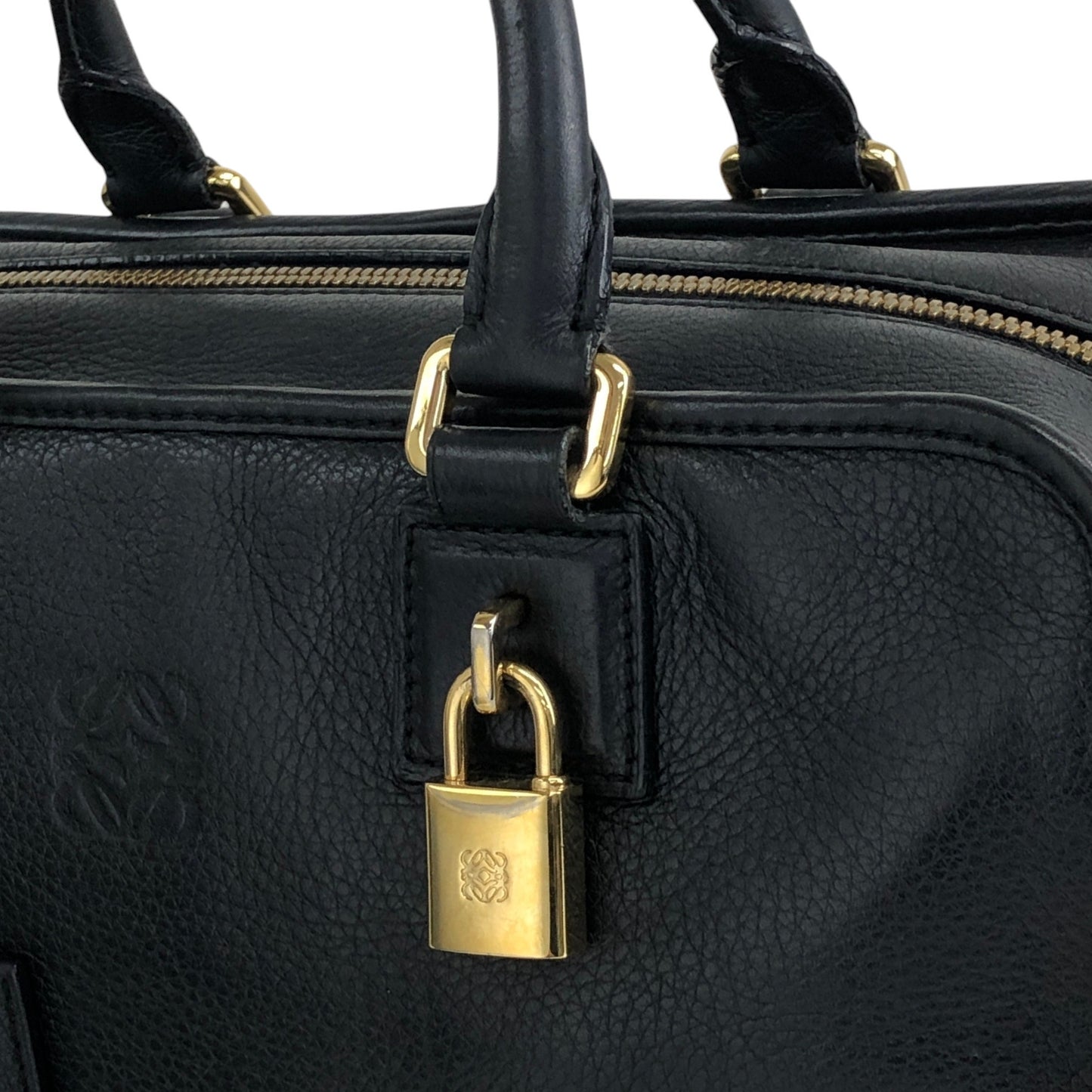 LOEWE Amazona28 Anagram Small Boston bag Handbag Black Vintage jti3x5