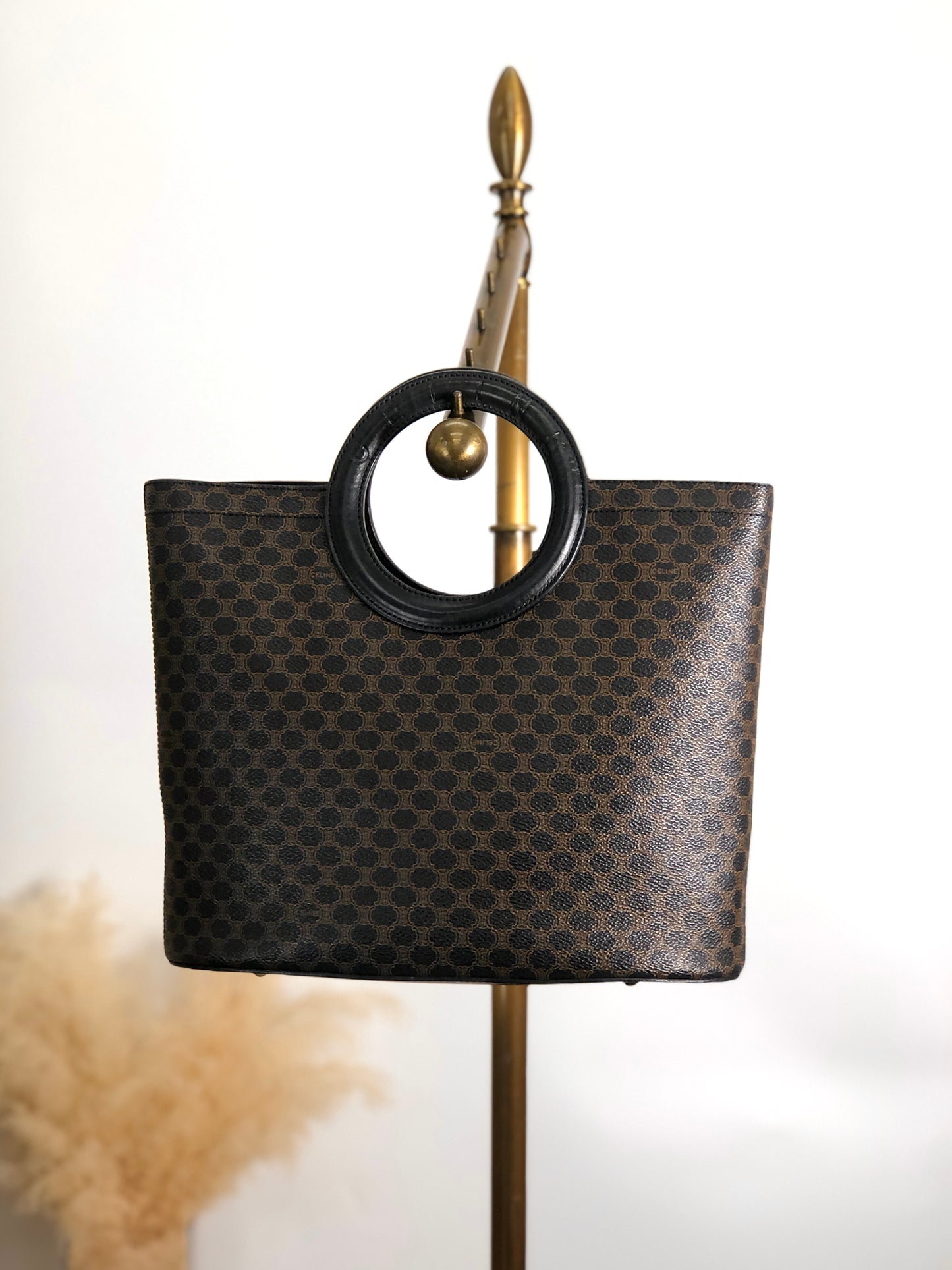 CELINE Macadam Round Handle Handbag Black Vintage dx7xai