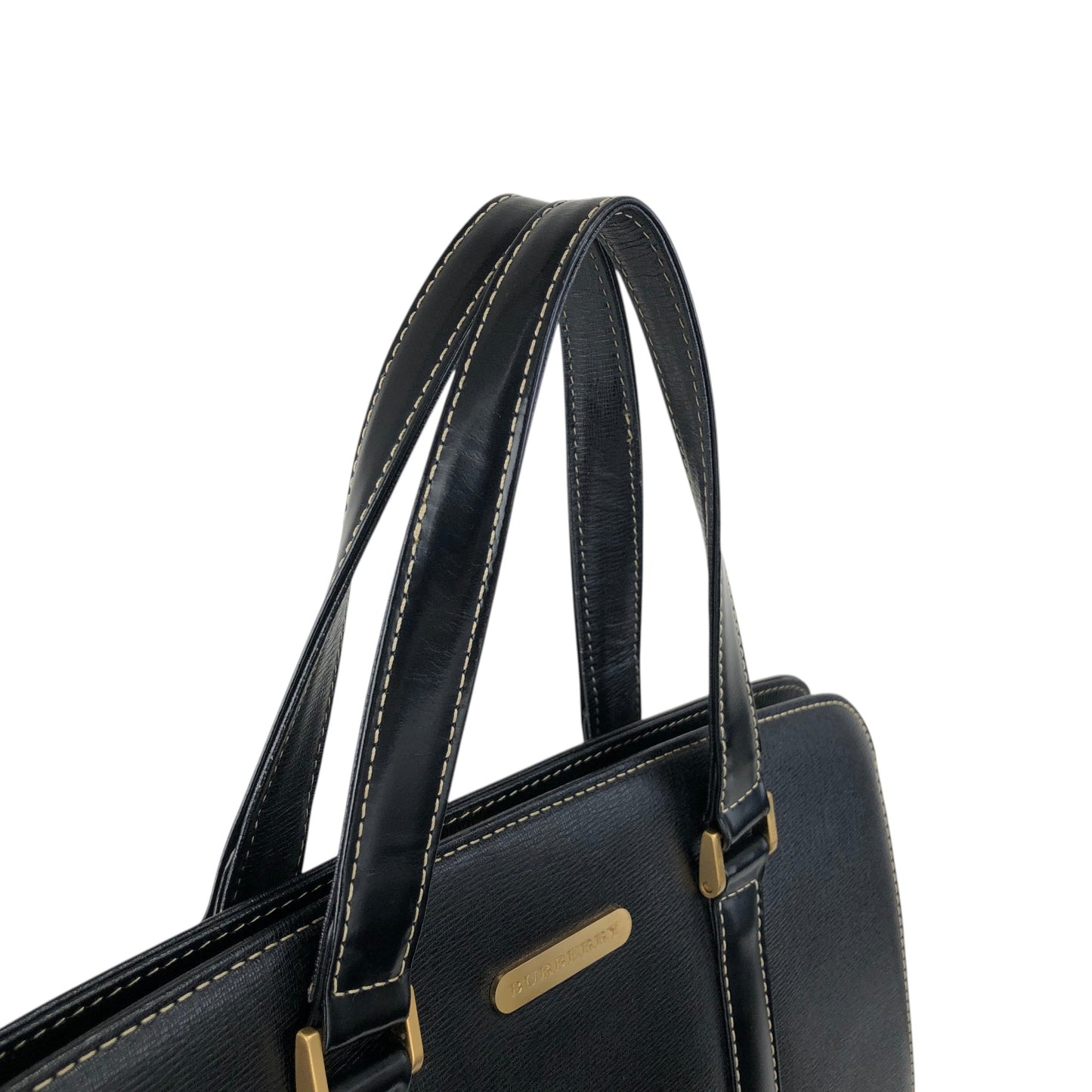 BURBERRY Logo Handbag Totebag Black Vintage 22n2xt