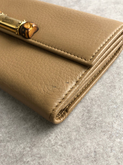 GUCCI Bamboo Long Wallet Beige Vintage kj6mc3