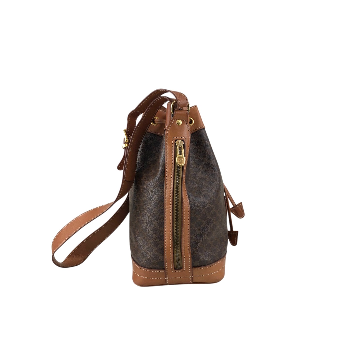 CELINE Macadam Blason Drawstring Shoulder bag Brown Vintage y4ma84