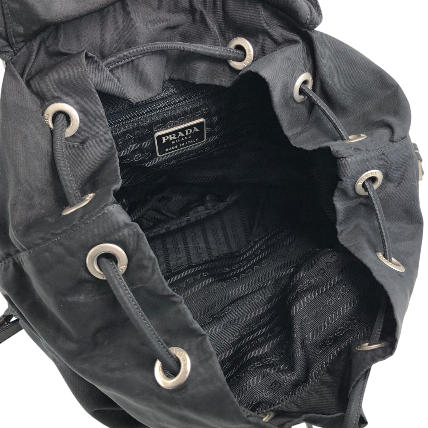 PRADA Tessuto Triangle Logo Front Buckle Backpack Black Vintage vwh35w