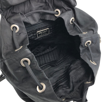 PRADA Tessuto Triangle Logo Front Buckle Backpack Black Vintage vwh35w