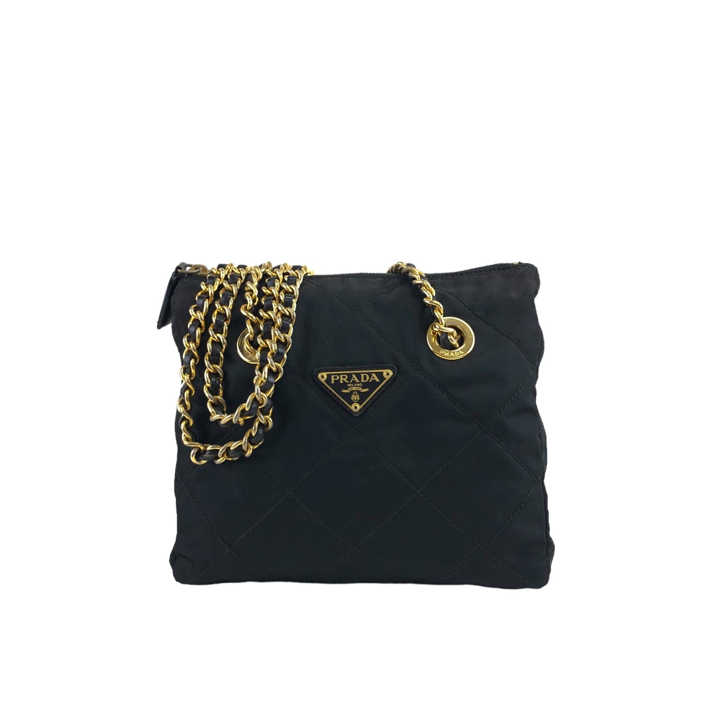 PRADA Triangle Logo Chain Shoulder bag Black Vintage bzay2y