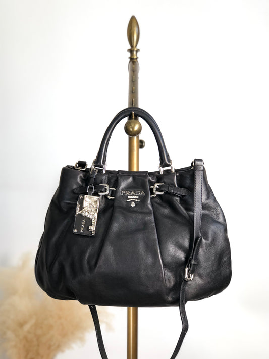 PRADA Logo Two-way Handbag Shoulder bag Black Vintage guwiir