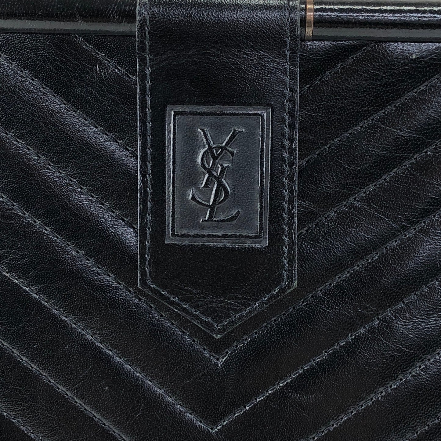 Yves Saint Laurent YSL Logo Bias Stitch Clutch bag Black Vintage nx3mxp