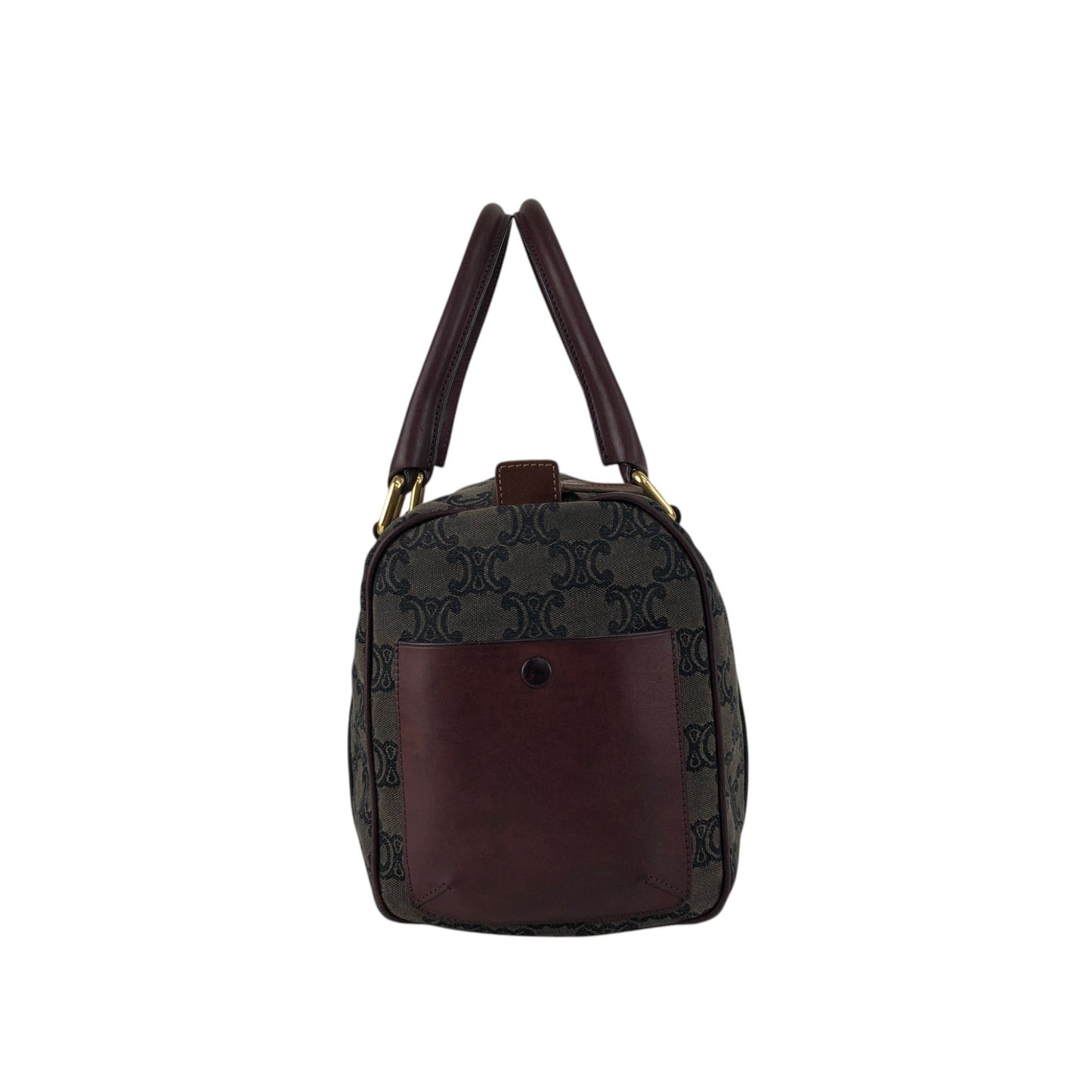CELINE Blason Small Boston bag Handbag Gray Bordeaux Vintage iksjrc