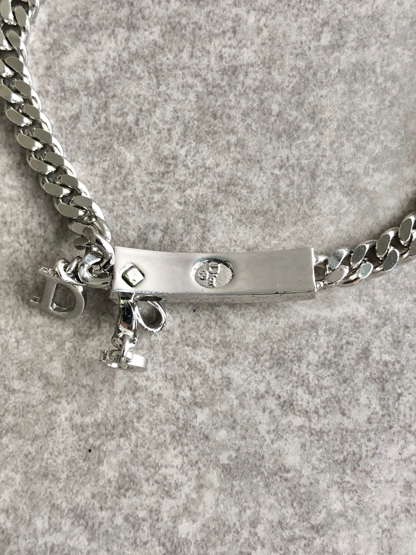 Christian Dior Logo Ribbon Motif Bracelet Silver Vintage phcs32