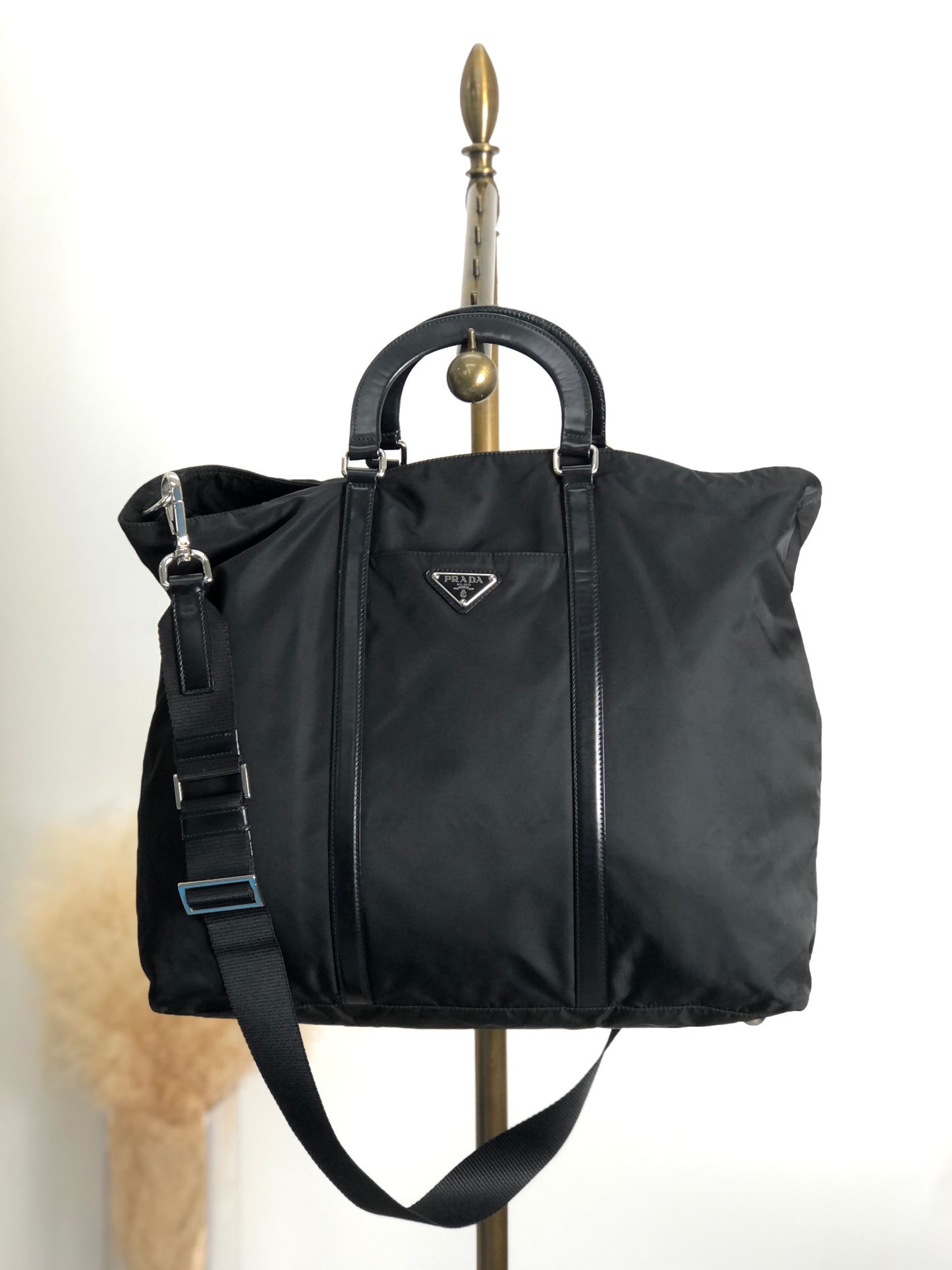 PRADA Tessuto Triangle Logo Two-way Handbag Shoulder bag Black Vintage 382dsw