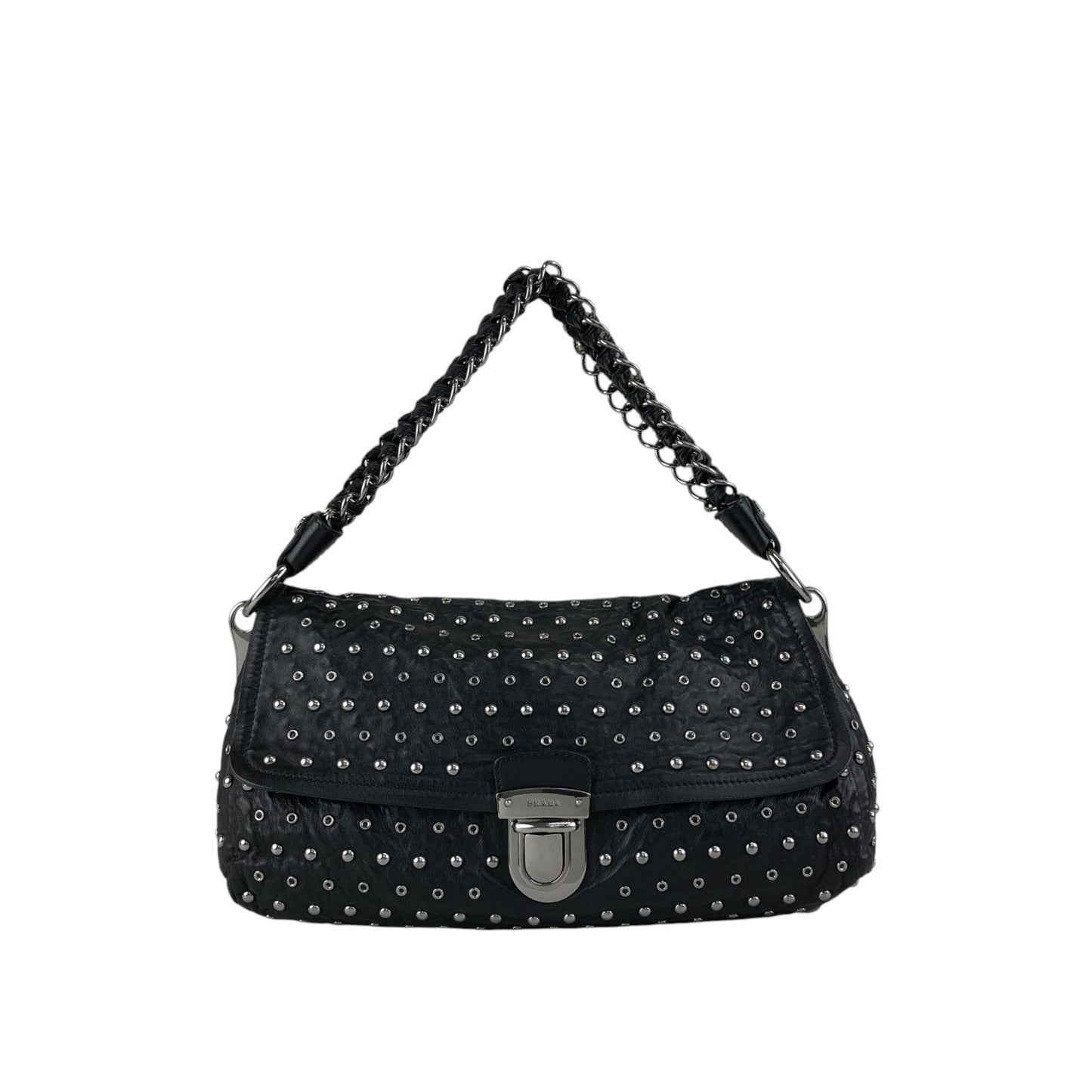 PRADA Studs Pushlock Shoulder bag Black Vintage mh4vuk