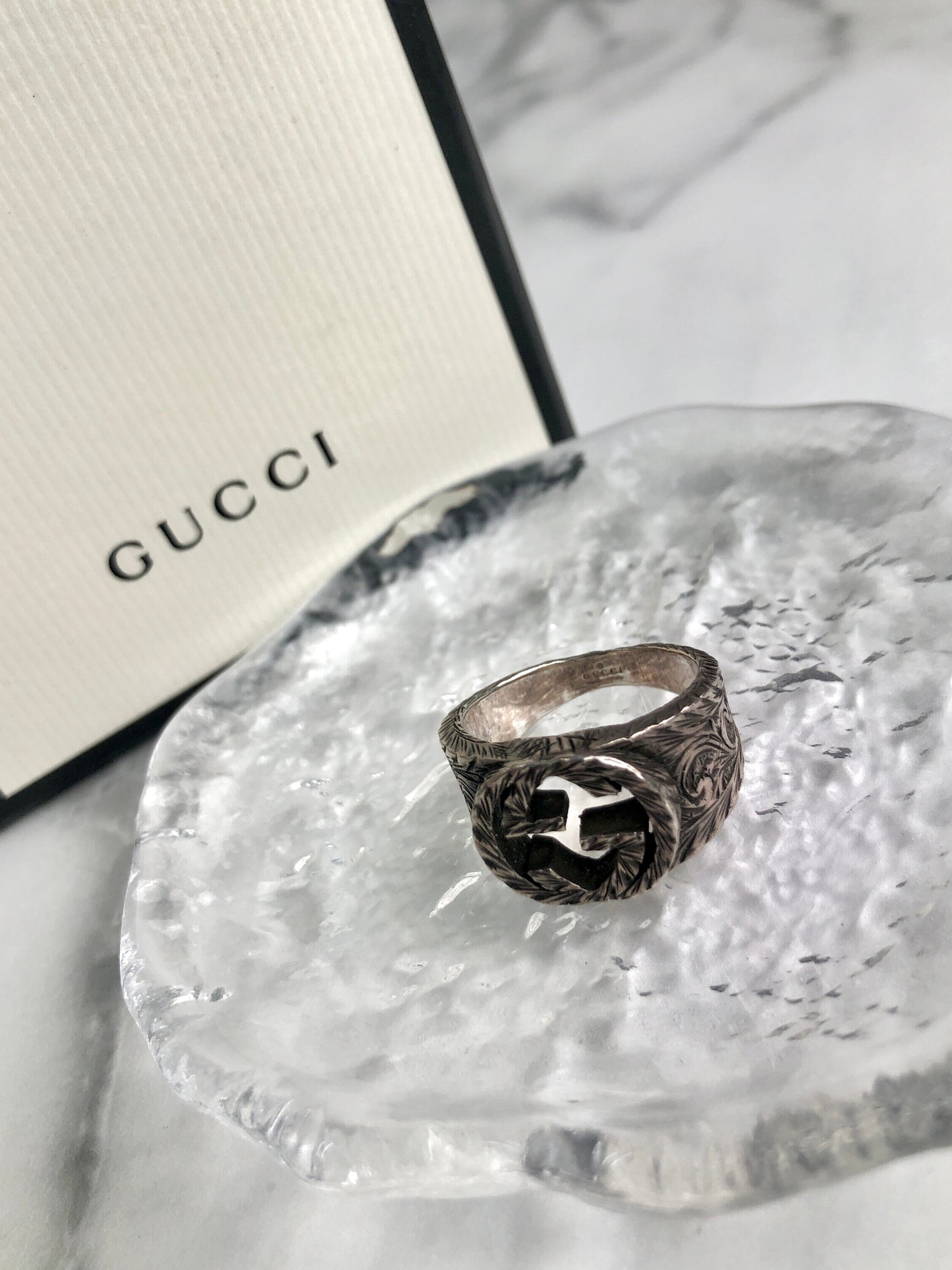 GUCCI Interlocking Logo Ring Silver Vintage xyje5m