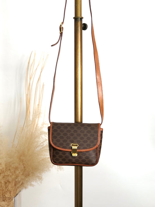 CELINE Macadam Logo Shoulder bag Brown Vintage ajpy3m