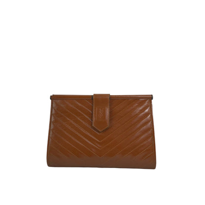 Yves Saint Laurent YSL Logo Cassandra Bias Stitch Clutch bag Brown Vintage i6mndi