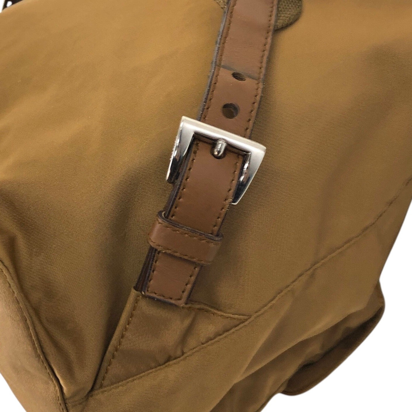 PRADA Tessuto Triangle Logo Double Pocket Backpack Beige Vintage rb8azz