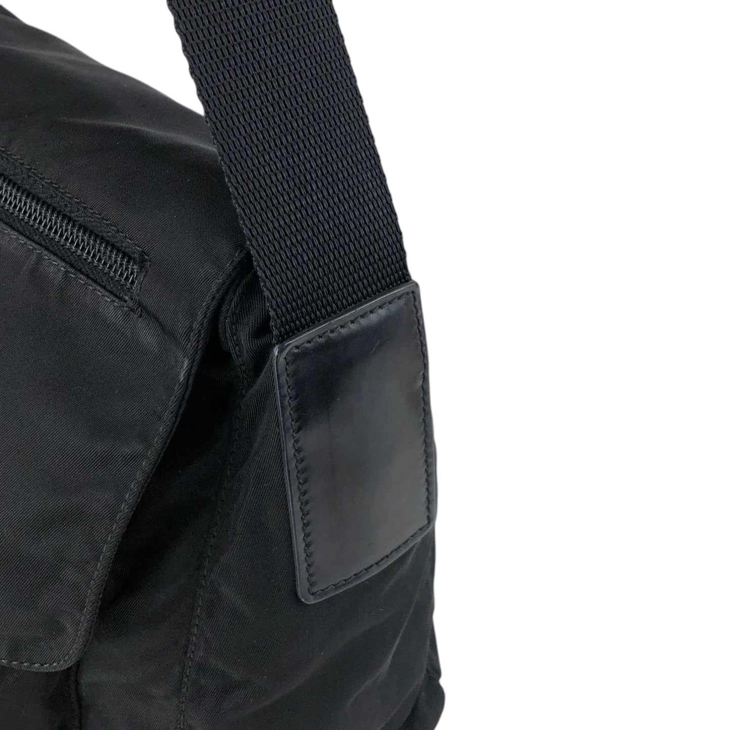 PRADA Tessuto Triangle Logo Front Buckle Shoulder bag Black Vintage d42ma2