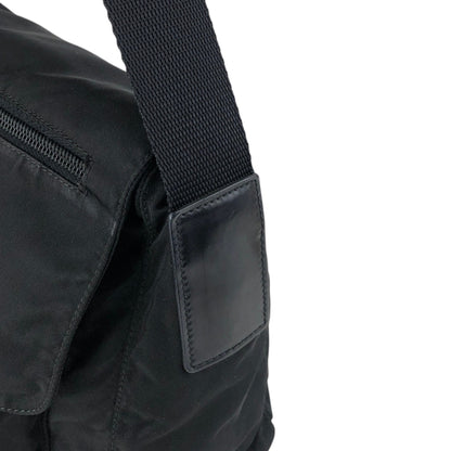PRADA Tessuto Triangle Logo Front Buckle Shoulder bag Black Vintage d42ma2
