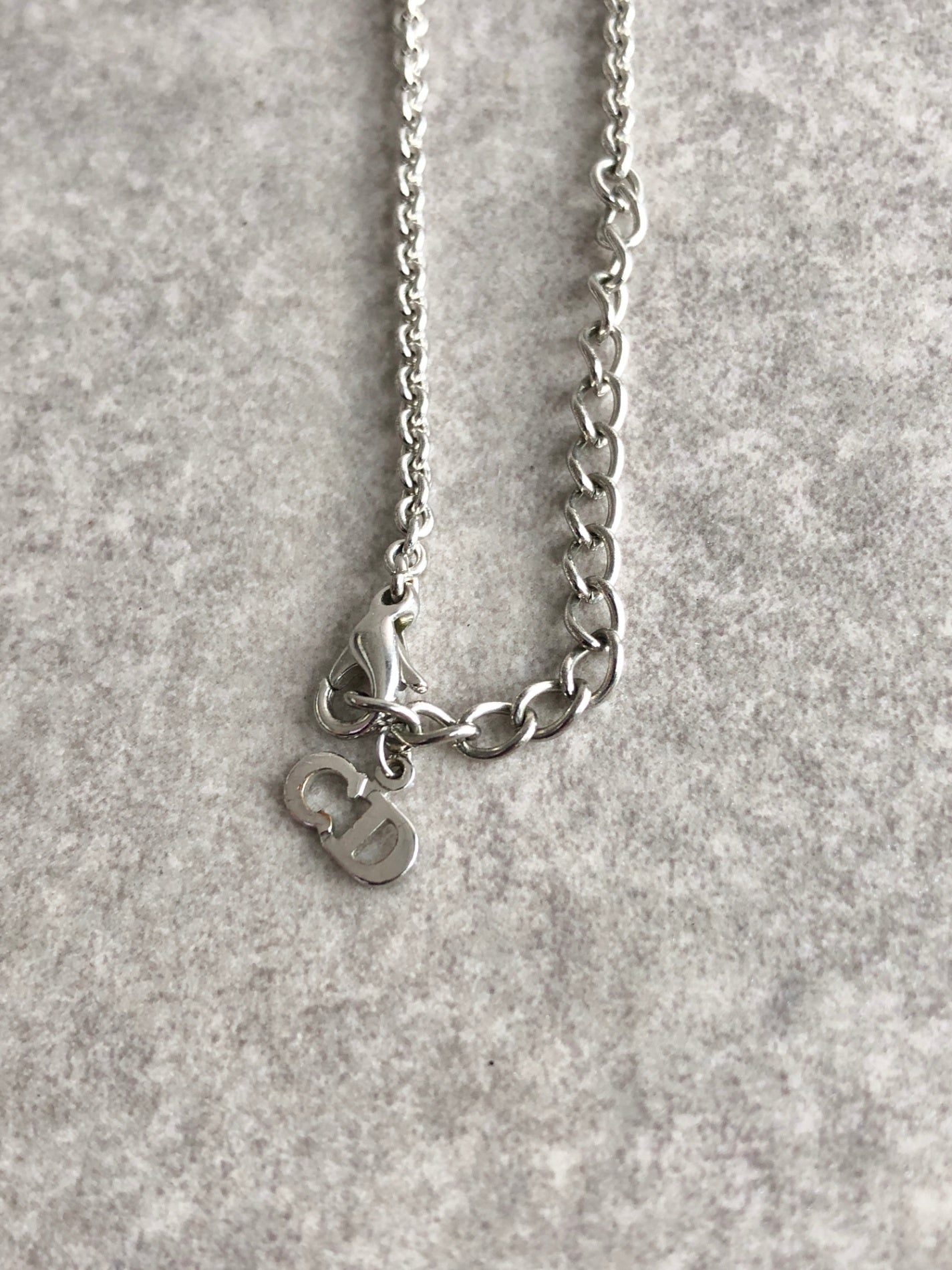Christian Dior Logo Motif Necklace Silver Vintage 25hunz