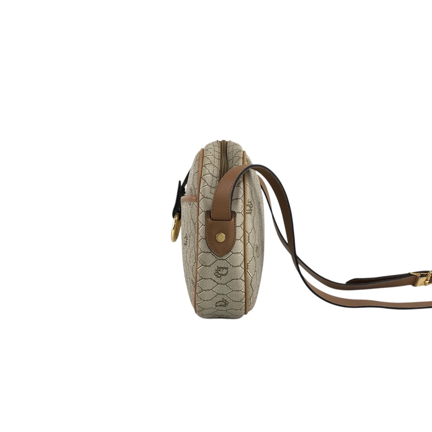 Christian Dior Honeycomb Pattern Round Shoulder bag Beige Vintage rd2a45